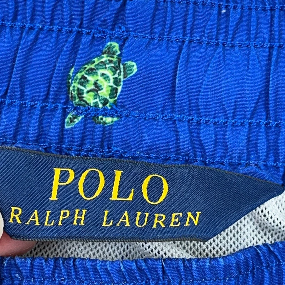 Polo Ralph Lauren Swim Trunks Men Medium Blue Turtle Print Board Shorts‎ 33